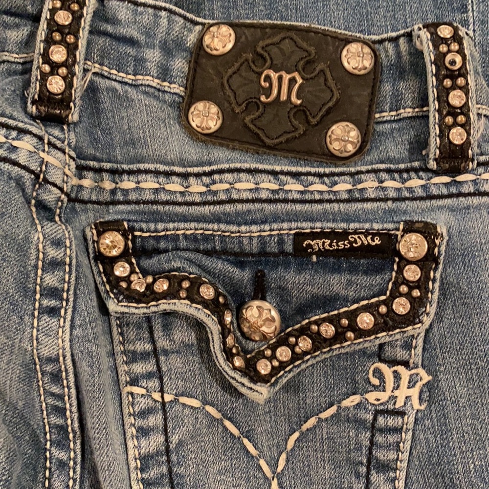 Miss Me Low Rise Skinny Bootcut Rhinestone Jeans